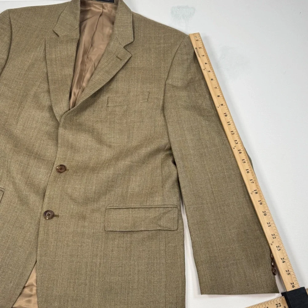 Lauren Ralph Lauren Mens 44L Silk Wool Herringbone Blazer Sport Coat Tan Brown